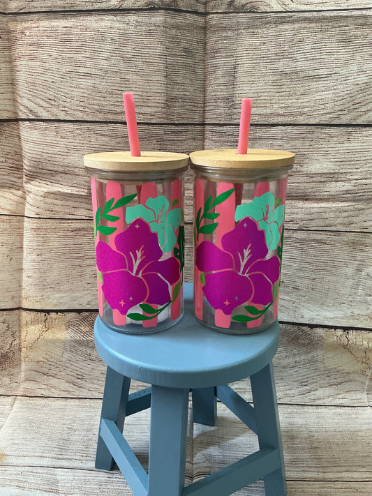Hibiscus Glass Cup