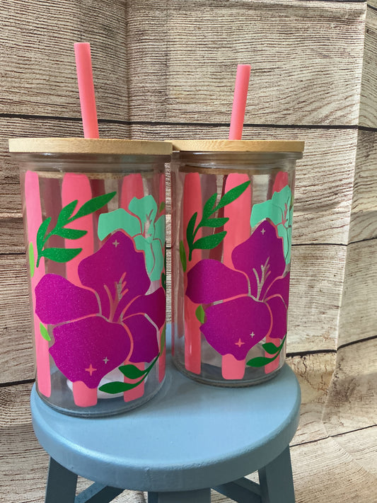 Hibiscus Glass Cup